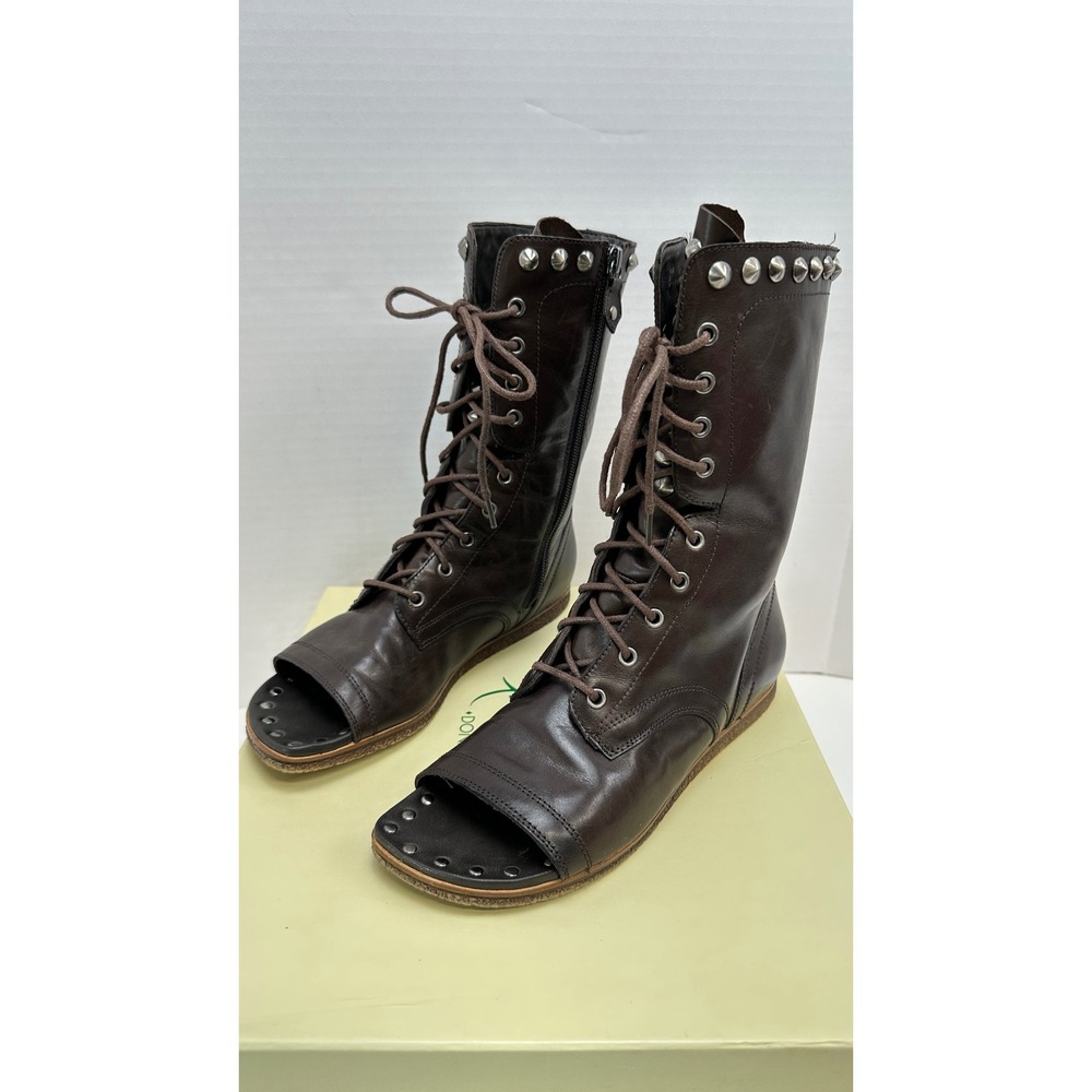 Donald J Pliner Lisa Ghalib-70 Expresso Leather Studded Open Toe Boots 7M